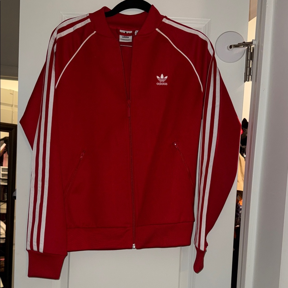 Adidas Red and White Track Jacket. Unisex